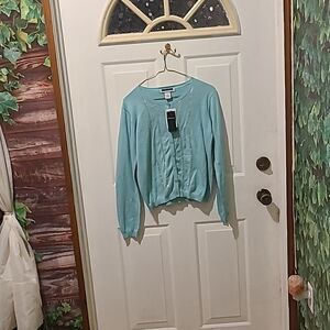 COPY - Ladies Medium Leslie Fay Mint Green Button Down Front Long Sleeve Sweater